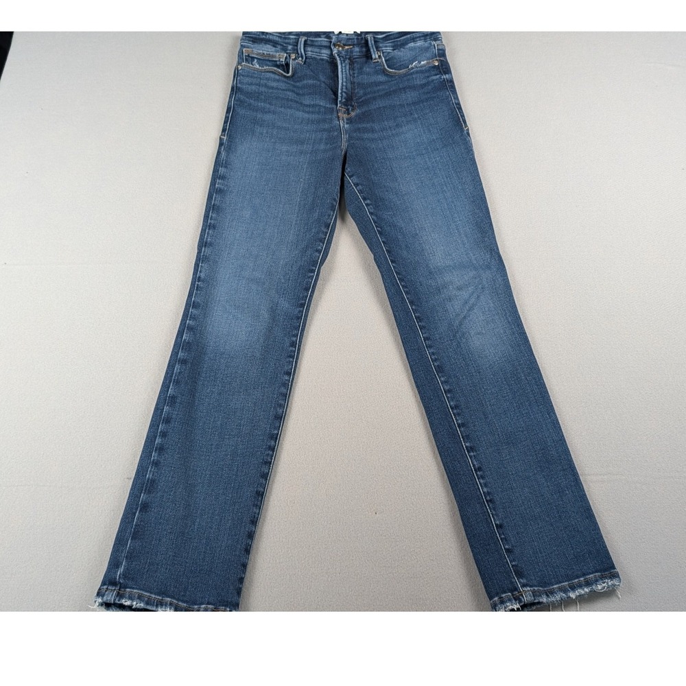 Good American Good Legs High Rise Skinny Jeans Medium Wash Raw Hem Size 6 28